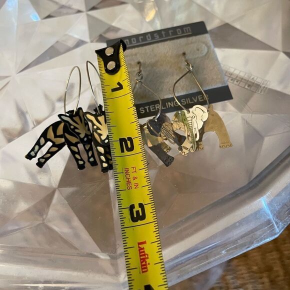 Sterling Silver 3D Elephant and Zebra Hoop Earrings - Picture 13 of 15